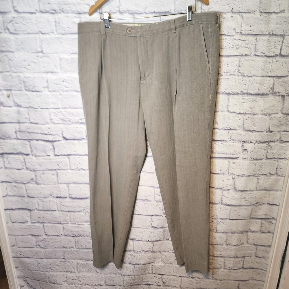 Tommy Bahama Pants Men's 40x32 Pleated Tan Silk Cotton Blend Dress Trousers Read